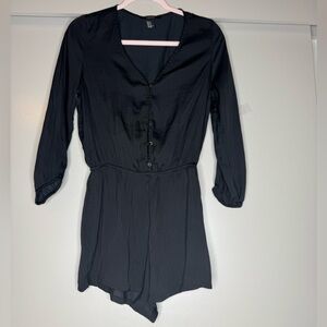 Forever 21 Quarter Sleeve Black Silky Romper